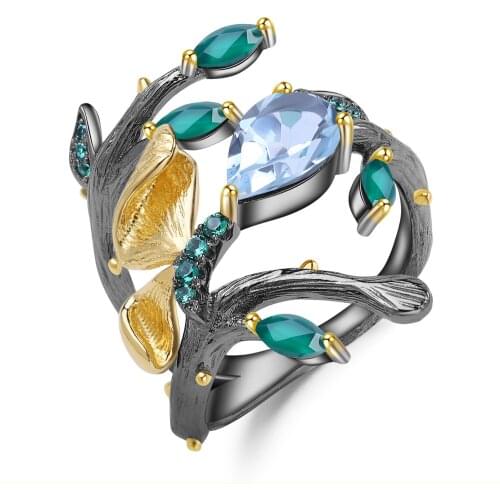 Natural Topaz Ring 925 Silver Italian craft design fashion temperament handmade jewelry