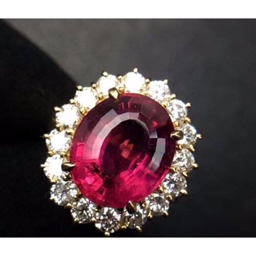 Tourmaline Ring Pure 18 K Gold Jewelry AU750 100% Natural Tourmaline Gemstones 8.12ct Female Rings for Women Fine Ring