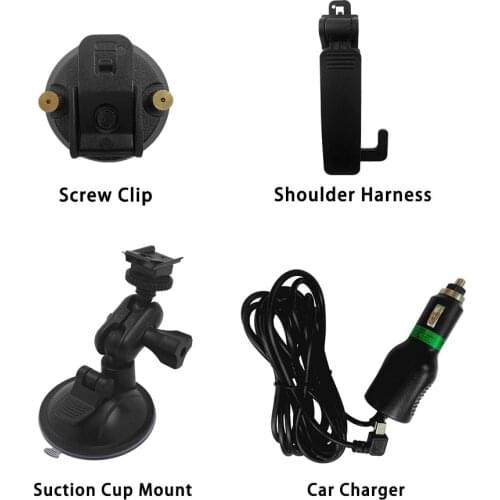 CammPro Body Worn Camera Accessories Bundle Kit, Screw Clip+Car Charger+Suction Cup Mount+Shoulder Clip (for M831 & I826)