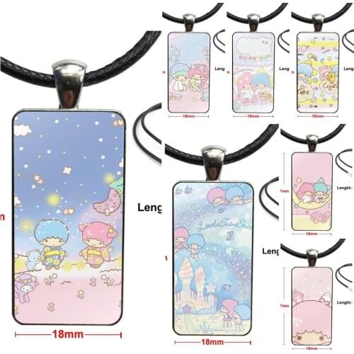 Lovely Cute Little Twin Stars For Women Children Glass Cabochon Pendant Necklace Rectangle Fashion Necklace