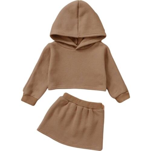 2021 0-6Y Casual Toddler Girl Clothing Winter Fall Warm Solid Color Long Sleeve Hooded Sweatshirt Crop Top+A-line Skirt 2pcs