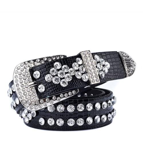 Fashion Western Cowgirl Cowboy Bling Pin Buckle inlaid Trendy rivet Belt ladies wild waist Chain rhinestone Diamond Metal Belt
