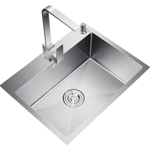 Stainless steel stain brushed kitchen sinks upmount 1.3 mm thickness with basket and drain handmade single bowel kitchen sinks