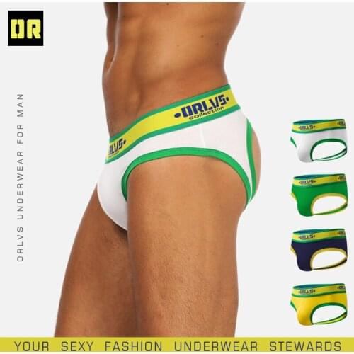 ORLVS Mens Sexy Underwear Cotton Briefs Jockstraps Cotton Double D G-string Thongs Male Lingerie Gay Panties Tanga Hombre OR181