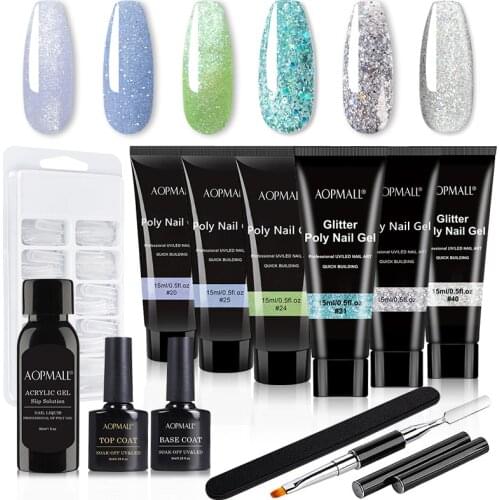 6 Color Poly Nail Gel 12 Pcs Starter Nail Kit Varnish Quick Gel Kit Nail Manicure Tools Gel Extension Set