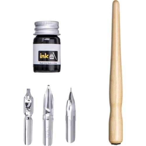 Manga Dip Pen Set Comic Pro Drawing Kit 3 Nibs Wood Holder Ink Calligraphy Tools