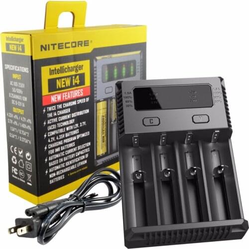 NITECORE New i4 Intellicharger 2017 Li-ion Ni-MH Smart Charger 4 Slot 18650 Li-ion/IMR/LiFePO4/Ni-MH(NiCd) Battery Charger