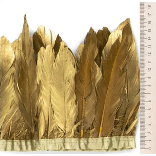 Gold Painted Goose Feather Trim Fringe Sell by Yard