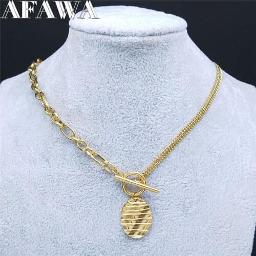 2021 Stainless Steel Oval Chain Necklaces for Women Gold Color Pendants Necklaces Jewelry collar acero inoxidable Y79S01