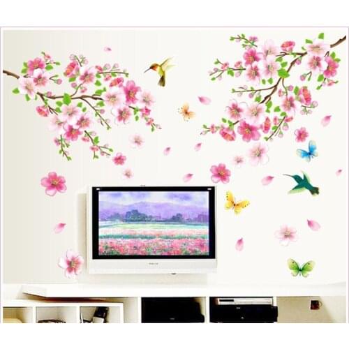 Sing Bird Blossom Flower Wall Sticker TV Background Home Decoration DIY Wall Poster Bedroom For Children Wallstick Pail Packing