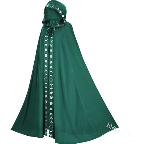 Hooded Cloak Cosplay Medieval Long Cape Halloween Party Women Men Adult Long Mage Witchcraft Wicca Robe Conceal Gown Reenactment