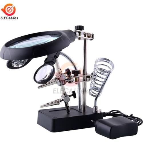 3 In 1 Soldering Iron Stand Holder Solder Station MG16129-C Welding Magnifying Glass 5 LED Auxiliary Clip Magnifier Repair Tool