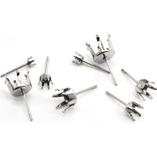 50pcs/lot 4/5/6/7/8mm Paw Stud Earrings Blank Base Setting Cabochon Base Tray For Crystal DIY Ear Jewelry