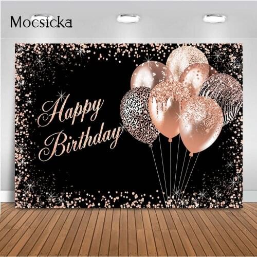 Glitter Birthday Backdrop Sweet 16th Girls Womens Birthday Photo Background Champagne High heels balloons Confetti Decorations