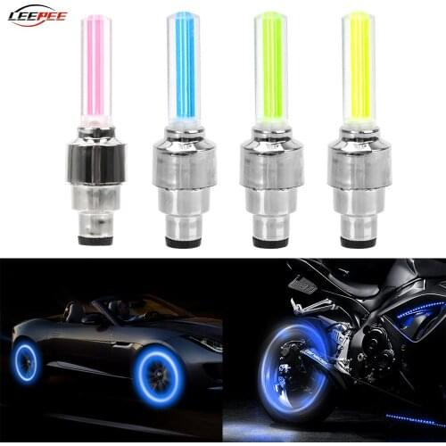 2pcs Motorcycle Car Wheel Hub Spokes Neon Lamps LED Ambient Lights Decoration Tire Valve Cap Mounting Mountain Bike Accessories