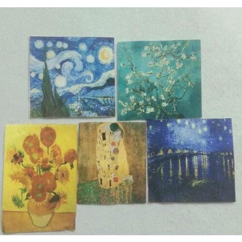 12cm 5pieces Famous Oil Painting Printed Cotton Canvas Fabric telas Patchwork tissu for sewing coinbag DIY Handmade fabric Home