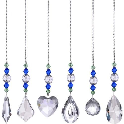 Pack Of 6 Style Blue Bead Crystal Window Hanging Rainbow Catcher Prism Handmade Garden Fengshui Decorations Glass Suncatcher