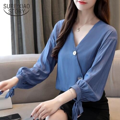 2019 spring the new Lantern sleeves with bow chiffonwomens shirt and loose cover design female beautiful Leisure shirt 1985 50
