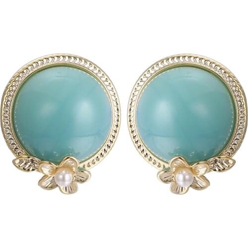 ONYSS 2021 New Women Trend Earrings Luxury Hoops Flower Shape Fashion Pearl 3A Zircon Steel statement Jewelry Stud Earrings