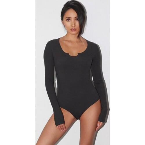 Women Notch Neck Long Sleeve Bodysuit S322