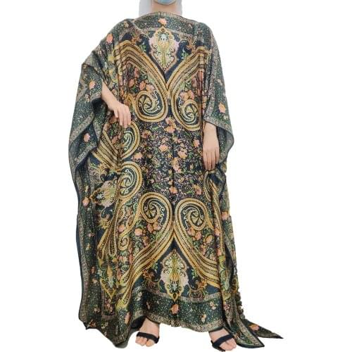 Elegant 2021 New Fashion Floral Full Length robe marocaine Maxi Dress Traditional Middle East Kuwait Summer beach Kaftan Clothes