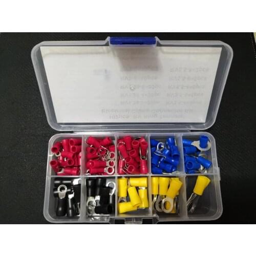 1BOX 102PCs RV3.5-4-5/RV5.5-4-6-8/RV1.25-3-4-5/RV2-5-6 Ring Terminal frok u-type wire Copper Electronic Crimp kit Pre-Insulated