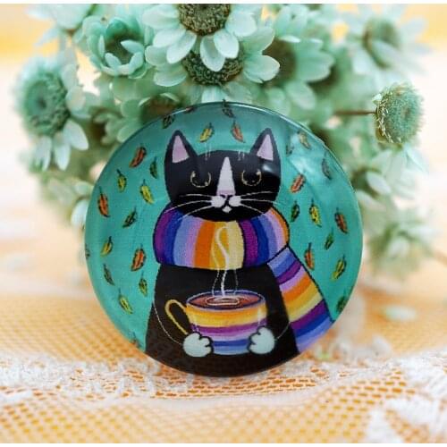 10PCS/lot Round 8-20mm Cute Cat Glass Cabochon for make bracelet necklace Jewelry for women earring pins brooch craft supply