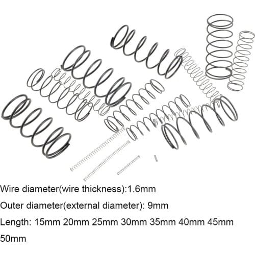 10PCS 1.6*9*15-50mm Spring Steel Small Compression Release Mechanical Return Spring Pressure Spring OD 9mm 1.6x9x15-50mm