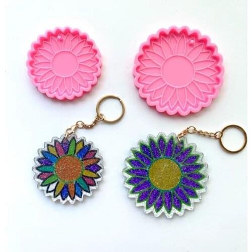 2 Pcs Big and Small Sunflowers Keychain Epoxy Resin Mold Earrings Pendant Casting Silicone Mould DIY Crafts Jewelry Casting
