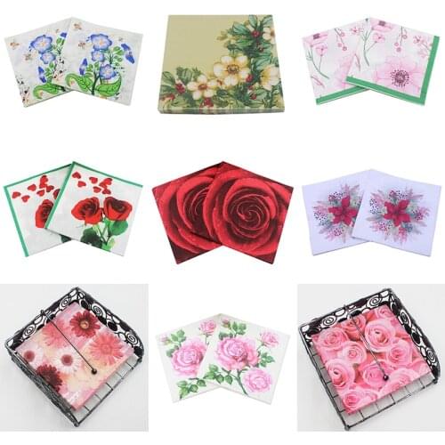 20pcs/set Disposable Printed Square Tissue flower Rose Napkins Festive Cafe&Party Paper Napkins Decoupage Party Decor Decoration