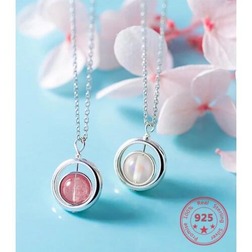 2019 925 Silver Fashion Chic Pink Strawberry Quartz Moonstone Pendant Necklace Indian Jewelry