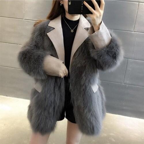2021New Winter Women Fashion Warm Turn-down Collar Real Fox Fur Coat Genuine Sheepskin Leather Jacket Thick Outerwear Streetwear