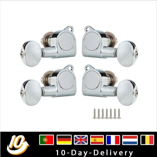 4pcs 2L 2R Enclosed Ukulele Tuning Pegs Tuners Nickel Machine Head with Plastic Buttons Furules Mounting Screws Keys