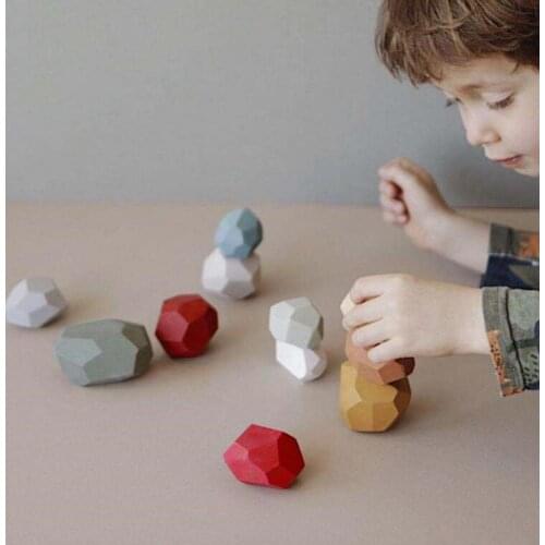 50%HOT9/10Pcs Nordic Baby Wooden Building Blocks Balance Stacking Game Puzzle Toys