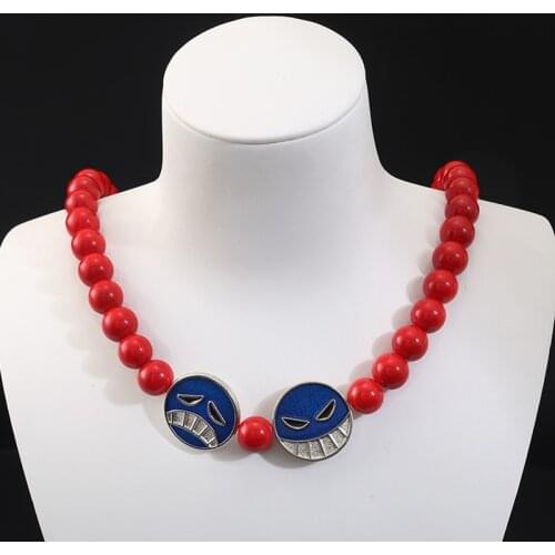 Ace 50cm Red Beads Necklace Choker Anime ONE PIECE Pendant Pop Culture Cosplay Jewelry Accessories