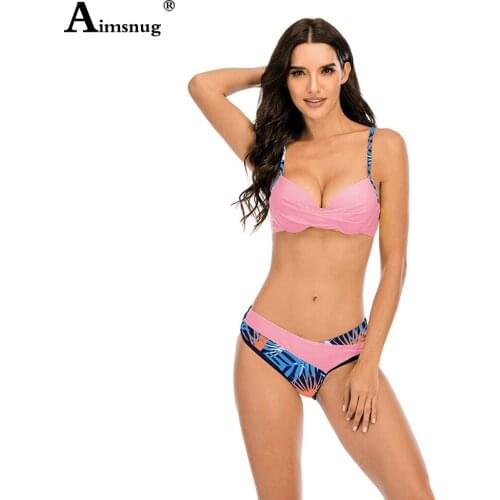 Aimsnug Plus Size Women Bikini Sets Brazillian Swimsuit Sexy Push Up Two Pieces Swimwear Fashion 2021 Patchwork Bathing Suits