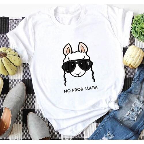 Harajuku White T Shirt Women Tops Punk Cartoon Sheep Face Letter Print Tee Shirt Femme T-shirt Casual Tee Shirt O-neck Rock Tops