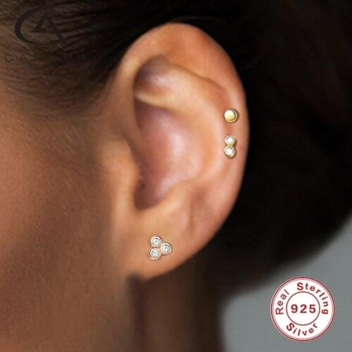 CANNER 3Pcs/Sets Minimalism Puncture Circle Earrings Pendientes Zircon Small Stud Earrings For Women 925 Sterling Silver Jewelry
