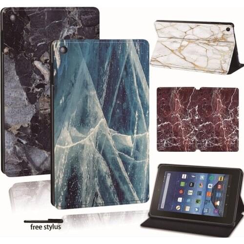 For Amazon Fire 7 5/7/9th Fire HD 8 10 alexa Printed Leather Smart Tablet Stand Folio Cover-Ultra-thin Marble tablet Stand Case