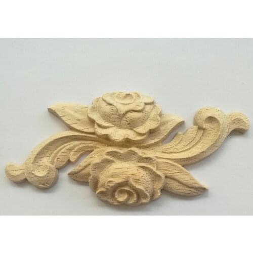 Decorative European Home Decoration Small Accessories Wood Carved Wooden Rose Applique Cabinet Door Window Decoration Patch