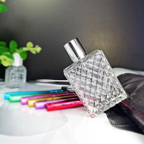 100ml Travel Portable Square Grids Clear Refillable Bottle Glass Empty Perfume Pump Bottle Spray Atomizer Cosmetic Containers
