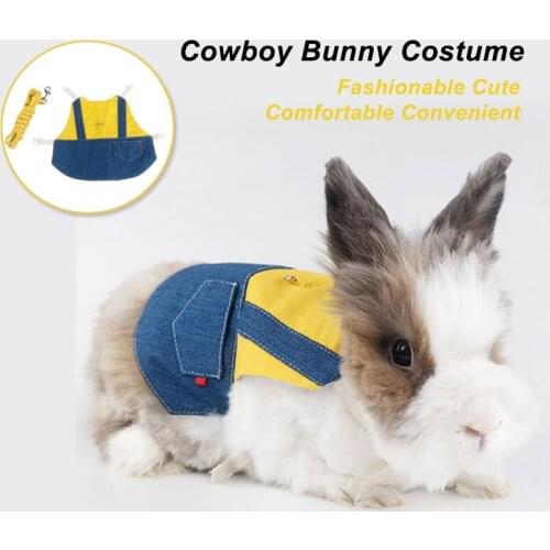 Jean Rabbit Clothes Cute Denim Small Animal Jacket Outdoor Harnesses Leash Vest Bag Retro Hat Set for Bunny Hamster Dropshipping