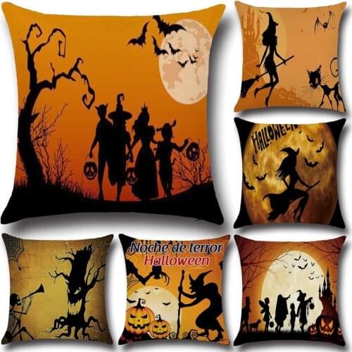 Halloween Witch Cushion Cover Cotton Linen Decorative Pillowcase Chair Seat Square 45x45cm Pillow Cover Home Living Textile
