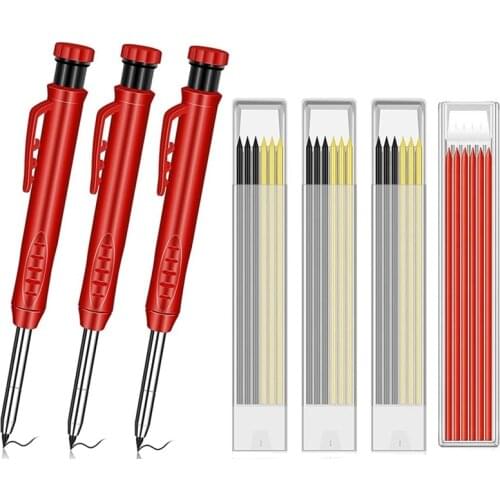 Solid Carpenter Pencils With 24 Refills, Woodworking Tools Solid Deep Hole Pen Marking Tool For Woodworking Architects
