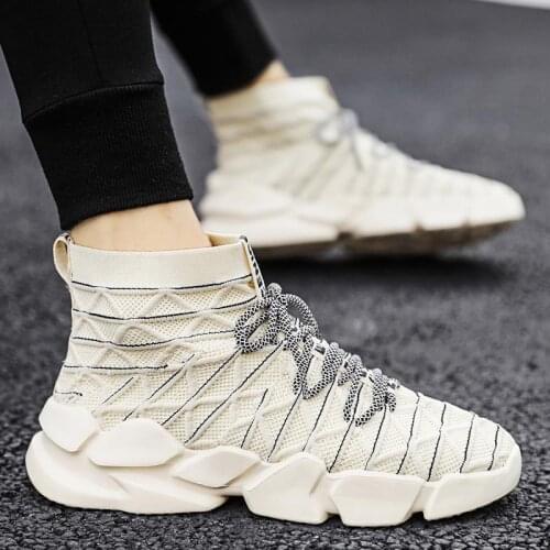High-level Breathable Sock Sneakers Mens Summer Sports Shoes Sport Man Sneakers for Running Beige Kit Tennis Trainers Gym A-861
