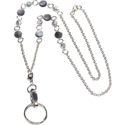 Natural Abalone Shell ID Necklaces ID Balled Beads Lanyards for Keys Retractable Badge Holder Stainless Steel Chain