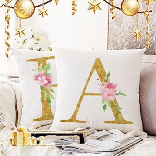 Home Cushion Cover Pillowcase Initial Letter Flower Print Pillow Cases Cojines Decor Sofa Bedroom Throw Pillows Cover Decorative