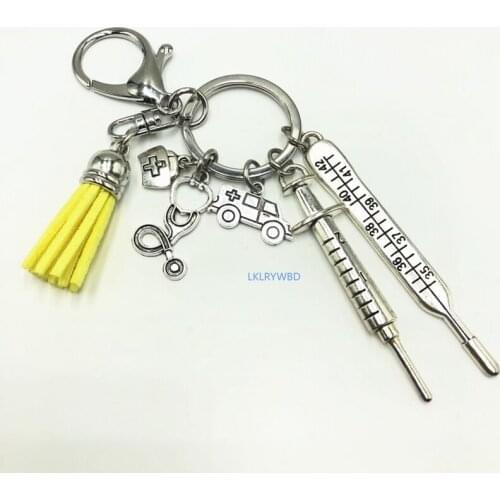 New Personality Tassel Ambulance Nurse Medical Kit Creative Keychain Stethoscope Needle Syringe Diagnosis Keychain Best Gift