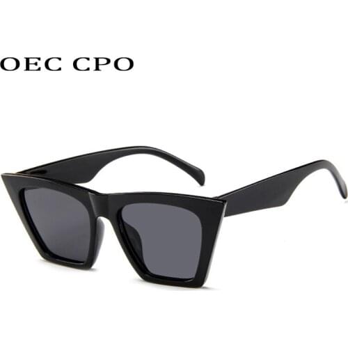 OEC CPO Vintage Plastic Cat Eye Sunglasses Women Brand Designer Square Big Sun Glasses Female Retro Glasses Black Eyewear O649