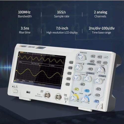 Owon SDS1102 Professional Digital Oscilloscope 2CH 100MHz 1GS/s Oscillometer Kit Storage Automotive Multimeter Oscilloscope